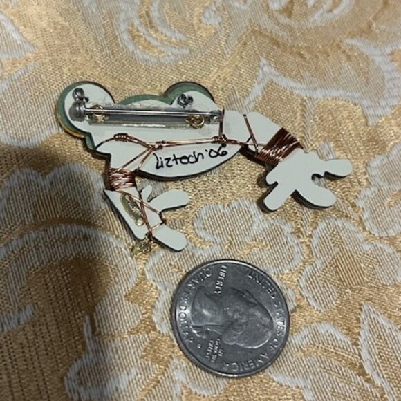 🏖️LIZTECH Retro Mirrored Glass Bead Frog BROOCH - Picture 8 of 8